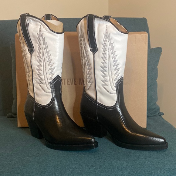 Steve Madden Huntin Black/White Cowboy boots size 10 - Picture 1 of 5
